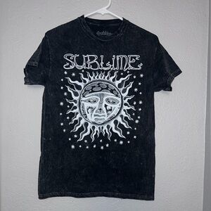 Sublime Unisex Classic Sun Graphic T-Shirt Gray Black Acid Wash